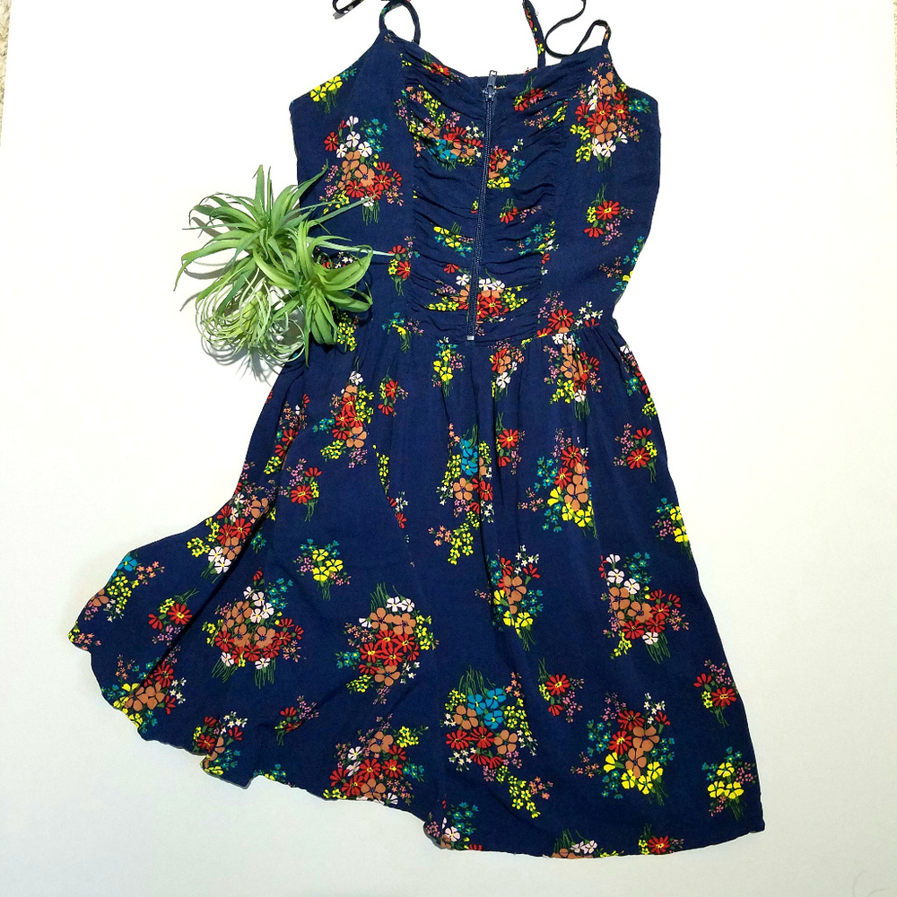Xhilaration blue floral sun dress with pockets
